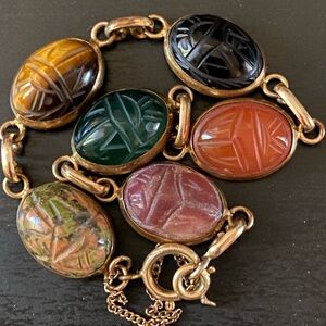 Vintage Mid-Century Egyptian Revival 7” Scarab Bracelet